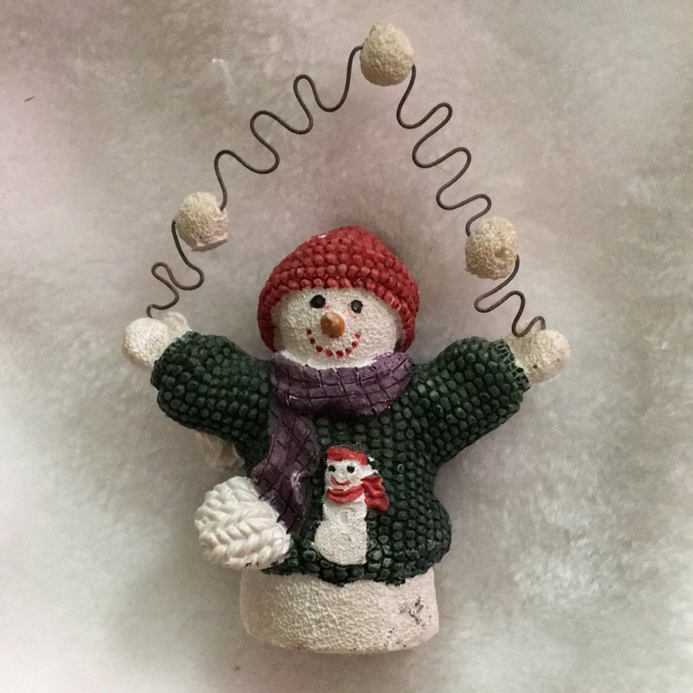 Festive Snowman Ornament with Red Hat and Green Sweater